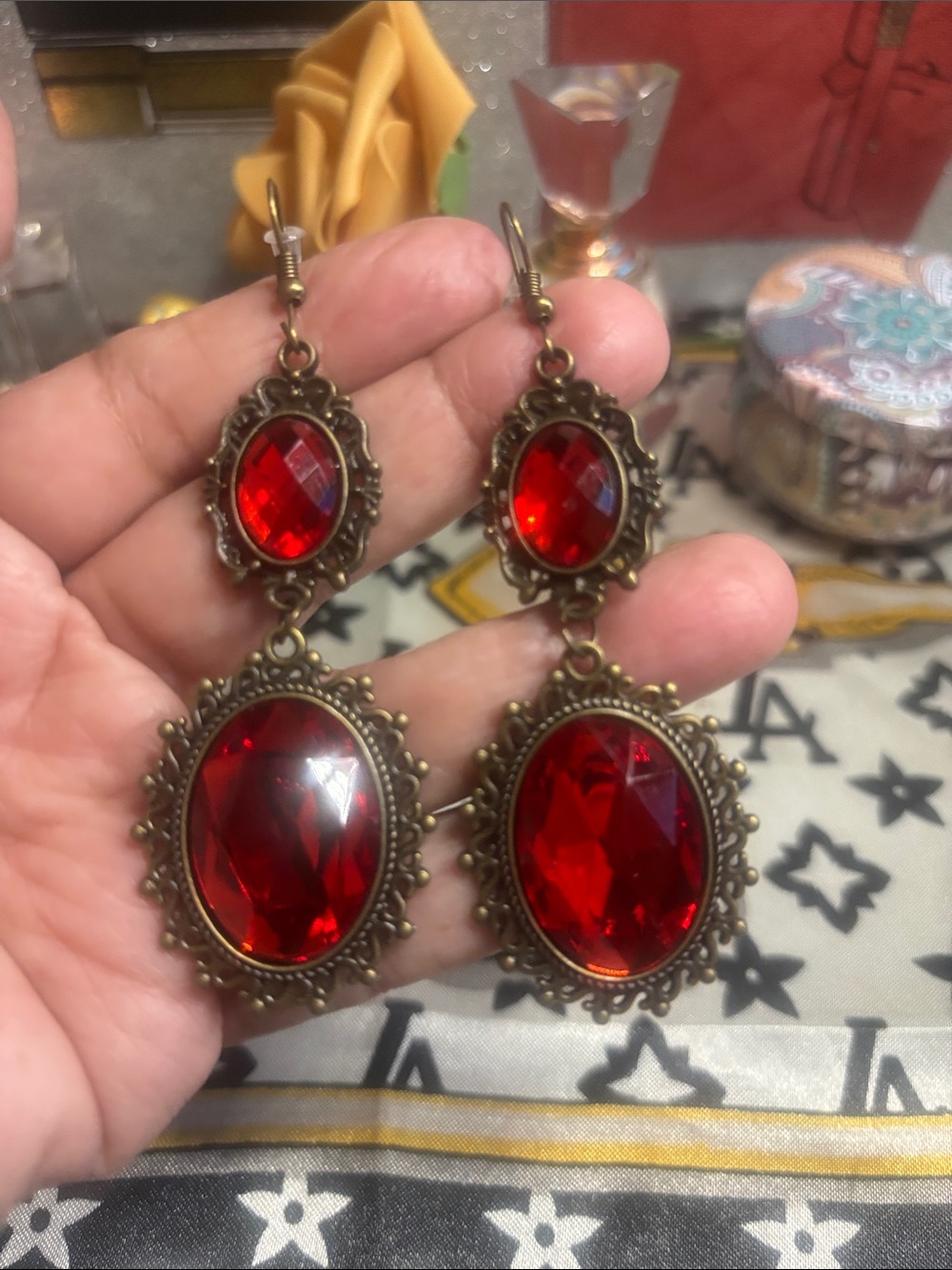 Vintage Red Faceted Drop Earrings - Vintage